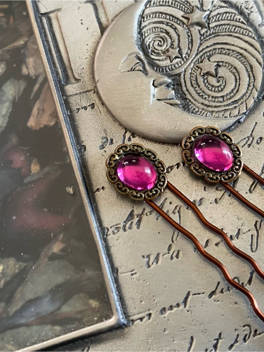 Magenta Glass Gems Hair-Pins